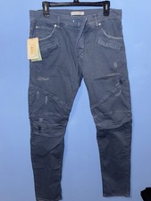 Pierre Balmain Men's Moto Skinny Jeans Distressed Blue Denim, Size 34x33 NWT￼ picture