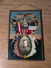 Antique WWI Reverse Painted Glass Soldier Memorial Picture Frame Liberty Victory picture