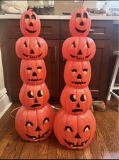Vtg 1994 Halloween Pumpkin Totem Pole Lighted Blow Mold- 34” NEW CORD/Lights picture