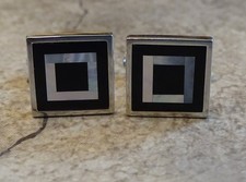 WEH Walter E Hayward 925 Sterling Silver Vintage Real MOP & Black Onyx Cufflinks picture