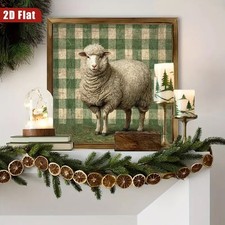 Farm Sheep Vintage Green Check Wooden Sign Rustic Country Farm Animal Decor Gift picture