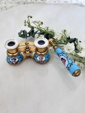 Antique French opera glasses Chavance Paris hand painted enamel with handle  picture