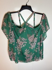 Torrid Cold Shoulder Crinkle Chiffon Floral Halter Top Green Size 2 (2X) NWT picture