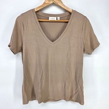 Cyrus Essentials Ribbed V-Neck Top Womens XL Brown Short Sleeve K772198 Tee picture