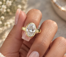 IGI 4.50 Ct Oval-Cut Lab Grown Diamond Bezel Wedding Ring 14K Yellow Gold picture