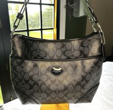 Coach Peyton Signature Hobo Black/Gray Shoulder Bag Zip Top Excellent Orig: $298 picture
