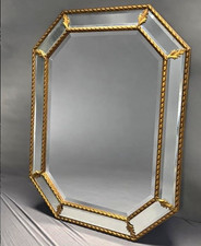 Vintage Italian Octagonal Wall Mirror Gold Gilt Beveled Edge 34” x 26” picture