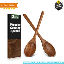 2PCS Wooden Spoons for Cooking, Natural Acacia Wood Cooking Spoons, Large Ser... picture
