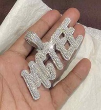 3Ct Round Cut Real Moissanite Custom Name Charm Pendant 14K White Gold Plated picture