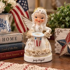 Vintage Napco July Angel A1367 Patriotic Girl Figurine Japan Original Sticker picture