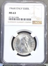 1966 ITALY SILVER 500 LIRE S500L RENAISSANCE WOMAN NGC MS 63 SCARCE GREAT COIN picture