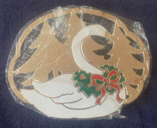 Vintage 1987 Wm A Rogers Oneida Holiday Swan Trivet Silverplate Enamel NEW BOX picture