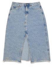 Rip Curl The Search Denim Midi Skirt Womens S Vintage Blue Front Slit Raw Hem picture