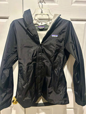Patagonia Women’s Black Hooded Rain Coat Jacket Size M Full Zip Long Sleeve picture