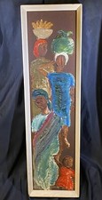 VINTAGE OIL ON BOARD AFRICAN WOMEN BY KATHLEEN BOY 32 X 9” FRAMED ORIGINAL OOAK picture