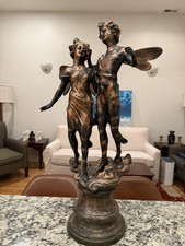 Antique Victorian Copper Winged Young Couple Sculpture. Circa 1890 19th Century picture