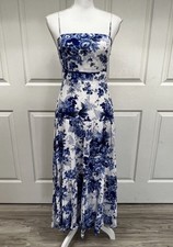 Anthropologie Maeve Drop-Waist Maxi Dress Blue White Floral Size XSP picture