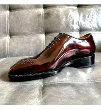 Mens Handmade Leather Shoes Burgundy Oxford Shoes Formal Dress shoes picture