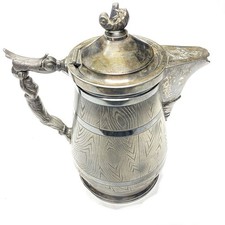 Large antique Wilcox Silver Co quadruple Lined Pitcher Maiden Handle, Frog READ picture