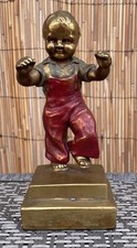 Vintage 1920s Armor Bronze Co. Toddler Figurine Red Overalls J.A. Merrill Maine picture
