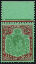 Bermuda 1939 KGVI SG 119 10/-Green and Deep Lake Samp P14 MNH picture