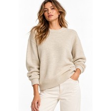 HM Womens Cream Beige Marl Crewneck Knit Sweater Size S NWT picture