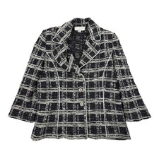 St John Marie Gray Womens Jacket Knit Santana Tweed Plaid Blazer Size 10 picture