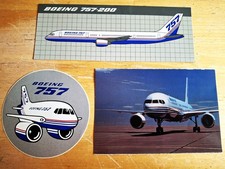 Boeing 757-200 Postcard + 2 Boeing 757 StickerS 8in x3in  + Silver 4in diameter picture