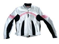 RARE Teknic Leather Motorcycle Jacket Womens Sz 8 Leather White Pink Sporty Moto picture