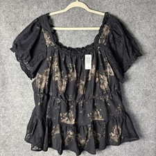 NEW Torrid Top Women's 3X Black Lace Tiered Babydoll Short Sleeves Whimsigoth picture