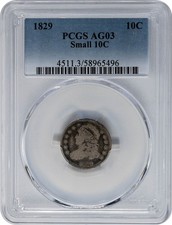 1829 Capped Bust Dime 10c Small 10c AG03 PCGS 951813-22 picture