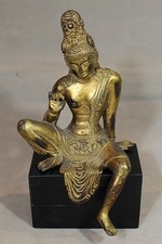 Antique/Vintage 21cm Gilded Bronze Avalokiteshvare in Lalitasan Pose 19th-20th c picture