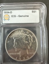 1934 D Peace Silver Dollar ICG .  Nice Looking Coin. picture