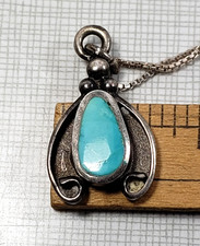 OLD ANTIQ VTG NAVAJO TURQUOISE CAST SILVER NAJA PENDANT NECKLACE 16.5 INCH CHAIN picture