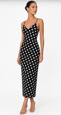 Women's AFRM black maxi polka dot dress, medium, elegant, cocktail, retro picture