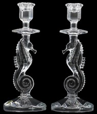 WATERFORD Crystal Ireland SEAHORSE Candlestick Pair (Lot #280) picture