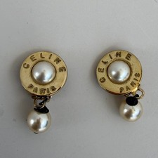 Celine Vintage Paris faux-pearl drop dangle earrings picture