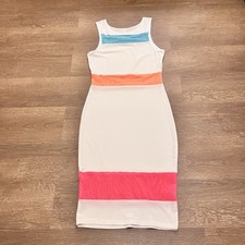 K Too USA Colorblock Mesh Panel Midi Dress | Turquoise Coral Pink (M) picture