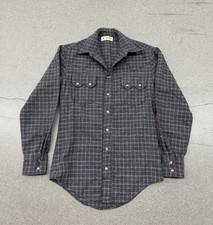 True Vintage 50’s/60’s Men’s Pearl Snap Plaid Western Style Flannel Medium Grey picture