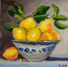 Lemons Original Oil Still Life Painting Impasto Canvas Kitchen Wall Art Decor picture