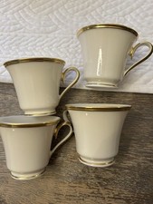 Set 4 LENOX ETERNAL Ivory and Gold Trim Tea / Coffee Cups Glasses Near-Mint picture