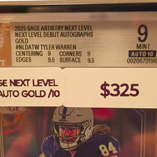 SAGE 2025 Artistry Next Level Debut Auto Gold Tyler Warren NLDA-TW /10 BGS 9 picture