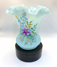 Vtg Fenton satin blue diamond quilted 6” vase h/p by Vicki Curren 2023 OOAK picture