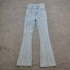 SHEIN Jeans Women’s Light Wash Size 2 High Rise Flare Frayed Hem Stretch picture
