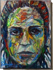 FEMALE PORTRAIT OIL█PAINTING GIRL█CUBISM ART█POP SIGNED VINTAGE ORIGINAL 16 x12
