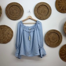 NEW $138 Max Studio Blue Long Sleeve Blouse Top Large picture