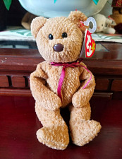 Rare, Retired Ty Beanie Babies Curly Teddy Bear Plush, 1996 Vintage, PVC PELLETS picture