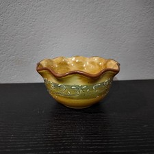 Pier 1 Imports Maroma Hand Painted Terracotta Scalloped Serving Bowl Mustard 6in picture