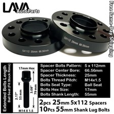 2PC 25MM THICK 5X112 66.5MM C.B WHEEL SPACER+10 BOLTS FIT AUDI/MACAN STOCK WHEEL picture