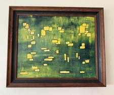 Vintage 1970 Original Abstract Painting Signed Neverson MCM Geometric Framed Art picture